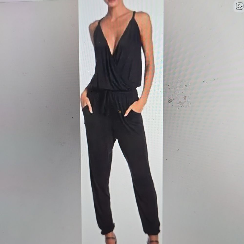 Go Couture Drawstring Sleeveless Jumpsuit Black Size Small